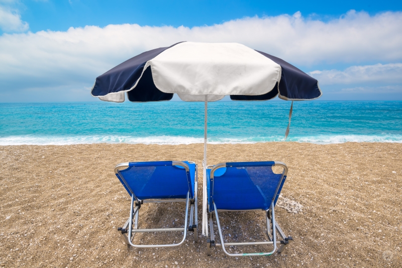Beach Chairs and Umbrella Background - High-quality free Photo in cattegory Sea / Backgrounds from FreeArtBackgrounds.com