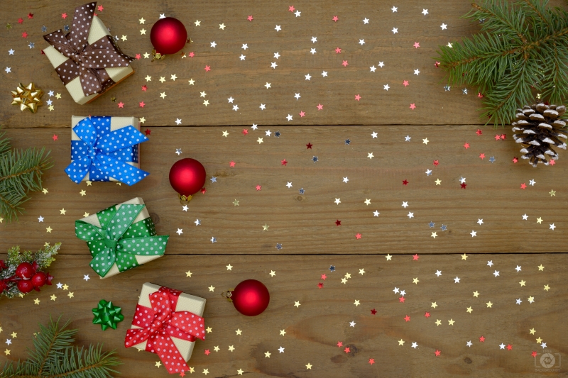Christmas Background with Gifts - High-quality free Photo in cattegory Holidays / Backgrounds from FreeArtBackgrounds.com