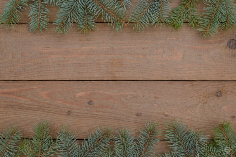 Wooden Background with Fir Tree Branches - High-quality free Photo in cattegory Holidays / Backgrounds from FreeArtBackgrounds.com